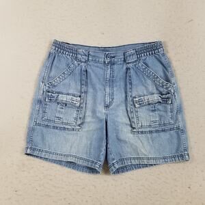 St. John's Bay Shorts Mens 38 Blue Denim Cargo Pockets Elastic Waist Zip Fly